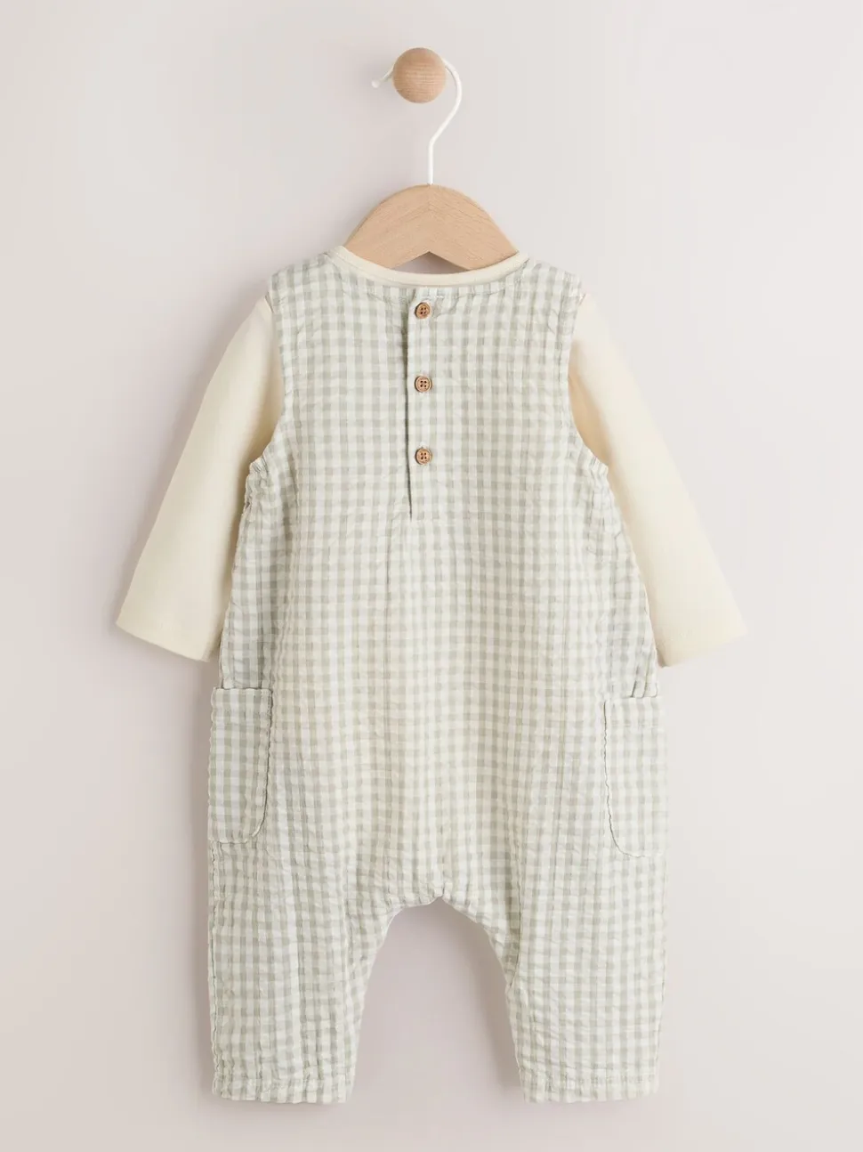 Groen geruit - Geweven bretelbroeken en bodysuit babyset (0mnd -2jr)