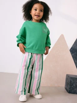 Groen Hey Hi - Set van sweatshirt en broek met wijde pijpen (3mnd -7jr)