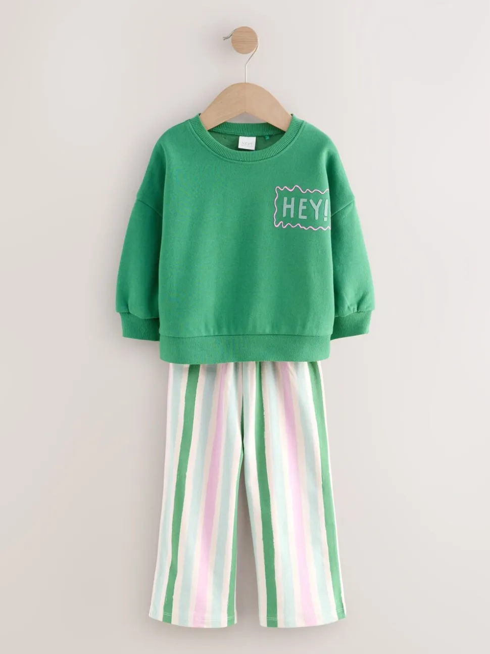 Groen Hey Hi - Set van sweatshirt en broek met wijde pijpen (3mnd -7jr)