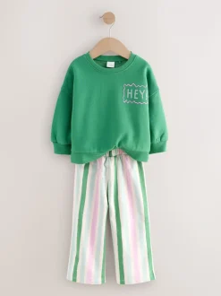 Groen Hey Hi - Set van sweatshirt en broek met wijde pijpen (3mnd -7jr)