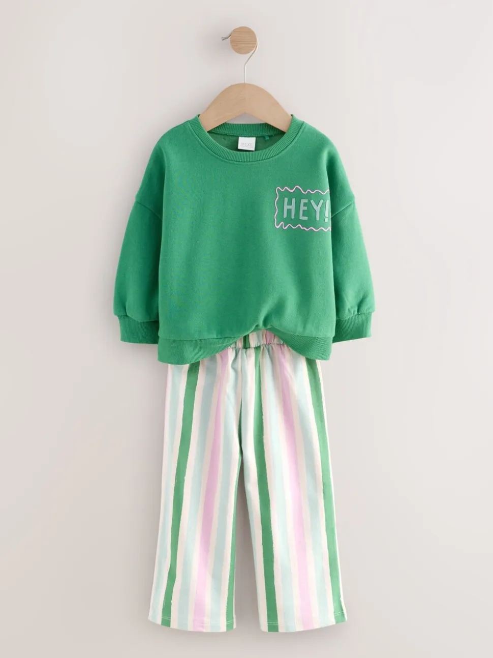 Groen Hey Hi - Set van sweatshirt en broek met wijde pijpen (3mnd -7jr)