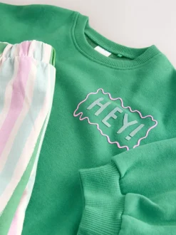 Groen Hey Hi - Set van sweatshirt en broek met wijde pijpen (3mnd -7jr)
