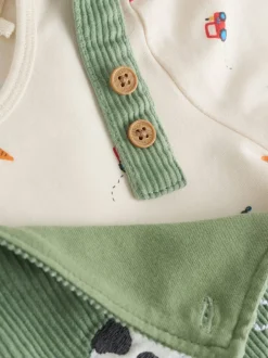 Groen met boerderijprint - Corduroy bretelbroeken en Bodysuit set (0mnd-2jr)