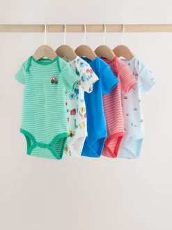 Groen met boerderijprint - 5 Babyrompertjes met korte mouwen