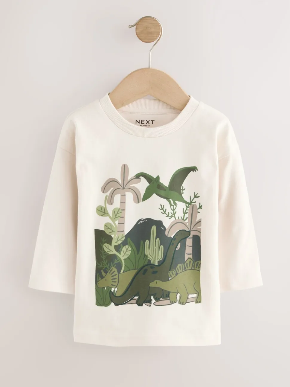 Groen met dinosaurussen - Set van 3 T-shirts met grafische print en lange mouwen (3mnd-7jr)