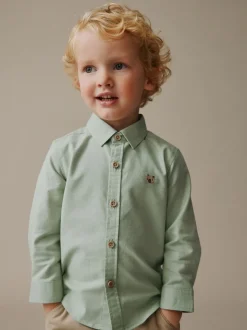 Groen met figuurtjes - Oxford-overhemd met lange mouwen (3 mnd-7 jr)