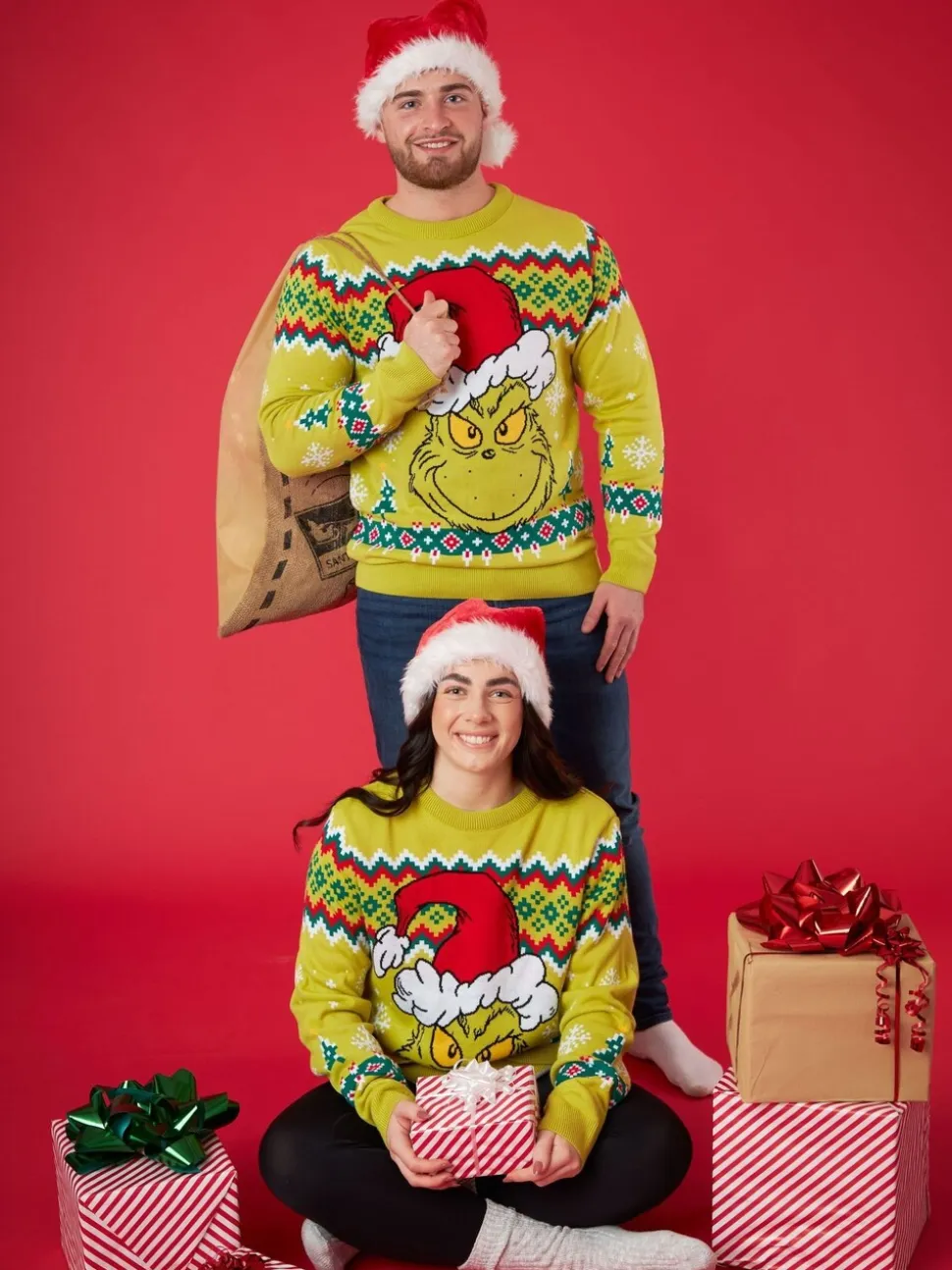 Groen met kerst-Grinch - Vanilla Underground - Gelicentieerde gebreide herenkersttrui