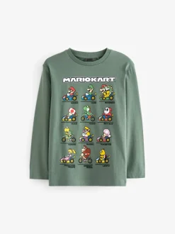 Groen met Mario Kart-print - Gaming T-shirt met lange mouwen (3 - 16 jr)