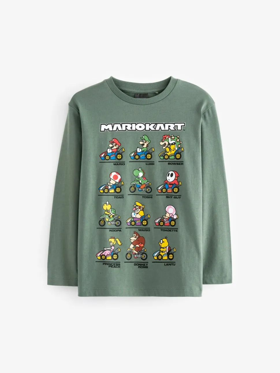 Groen met Mario Kart-print - Gaming T-shirt met lange mouwen (3 - 16 jr)