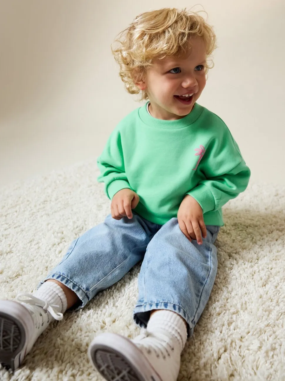 Groen met palmboomprint - Sweatshirt met ronde hals en all-over print (3 mnd - 7 jr)