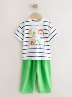 Groen met regenboog - Short Sleeve Top and Barrel Trousers Set (3mths-7yrs)