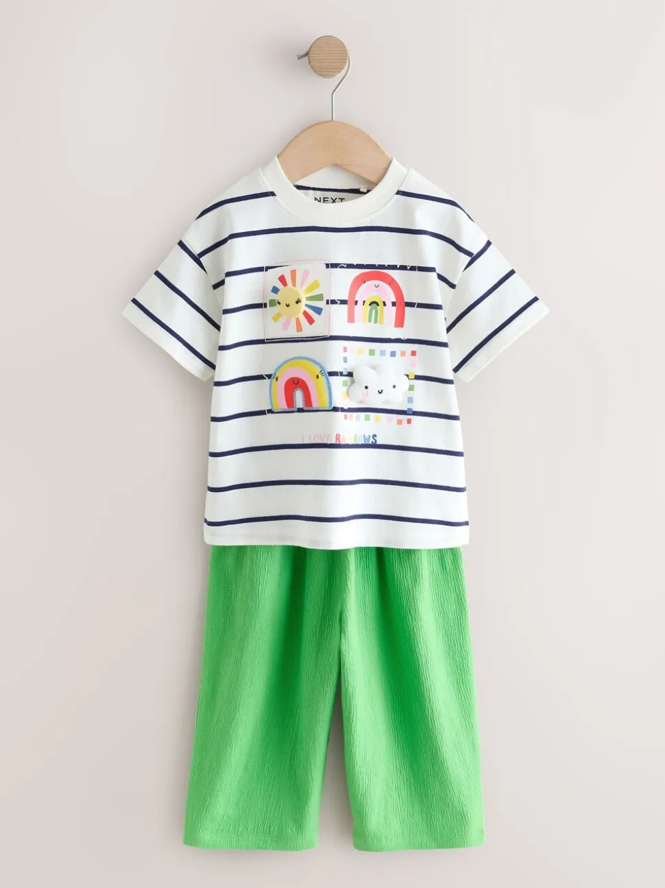 Groen met regenboog - Short Sleeve Top and Barrel Trousers Set (3mths-7yrs)