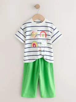 Groen met regenboog - Short Sleeve Top and Barrel Trousers Set (3mths-7yrs)