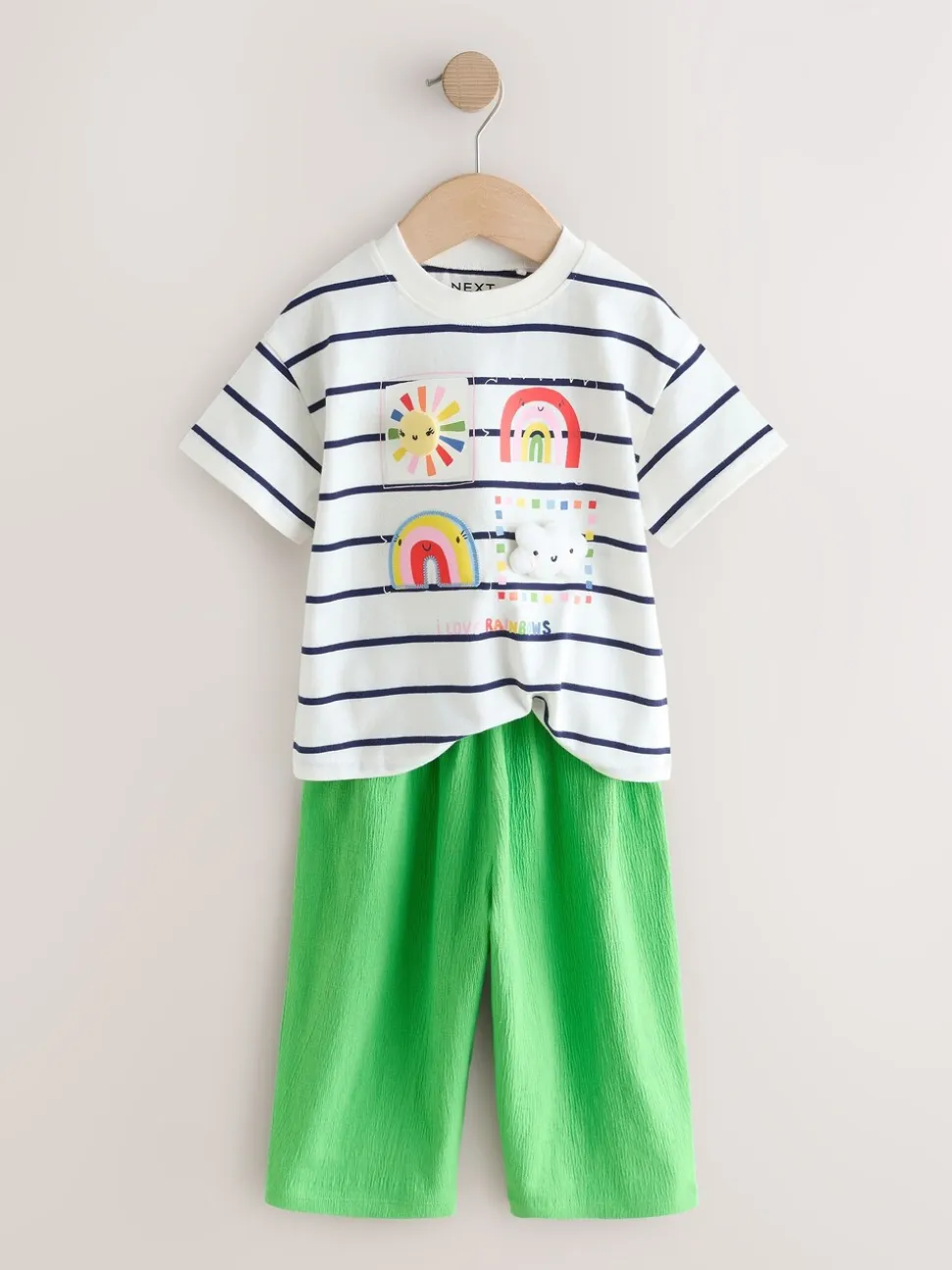 Groen met regenboog - Short Sleeve Top and Barrel Trousers Set (3mths-7yrs)