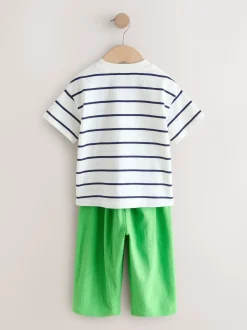 Groen met regenboog - Short Sleeve Top and Barrel Trousers Set (3mths-7yrs)