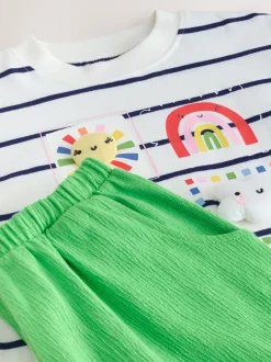 Groen met regenboog - Short Sleeve Top and Barrel Trousers Set (3mths-7yrs)