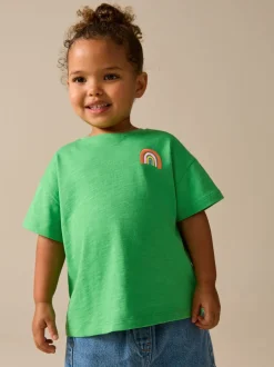 Groen met regenboog - Short Sleeve Embroidered T-Shirt (3mths-7yrs)