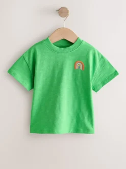 Groen met regenboog - Short Sleeve Embroidered T-Shirt (3mths-7yrs)