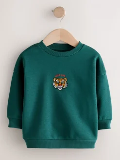Groen met tijgerprint - Sweatshirt met ronde hals en all-over print (3 mnd - 7 jr)