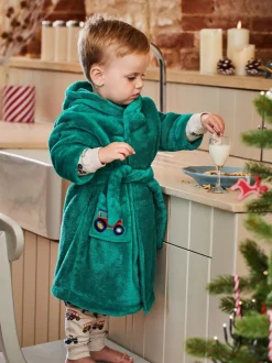 Groen met traktorenprint - JoJo Maman Bébé - Kamerjas met graafmachineprint
