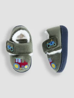 Groen met traktorenprint - JoJo Maman Bébé Slipper Shoe