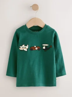 Groen met vervoerprint - T-shirt met applicatie en lange mouwen (3 mnd-7 jr)
