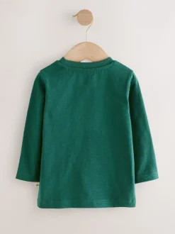 Groen met vervoerprint - T-shirt met applicatie en lange mouwen (3 mnd-7 jr)