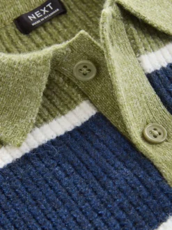 Groen/blauw - Gebreid gestreept rugbypoloshirt (3mnd-7jr)