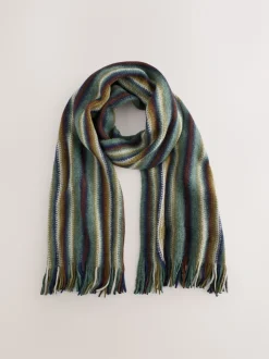 Groen/blauw - Gestreepte gebreide sjaal