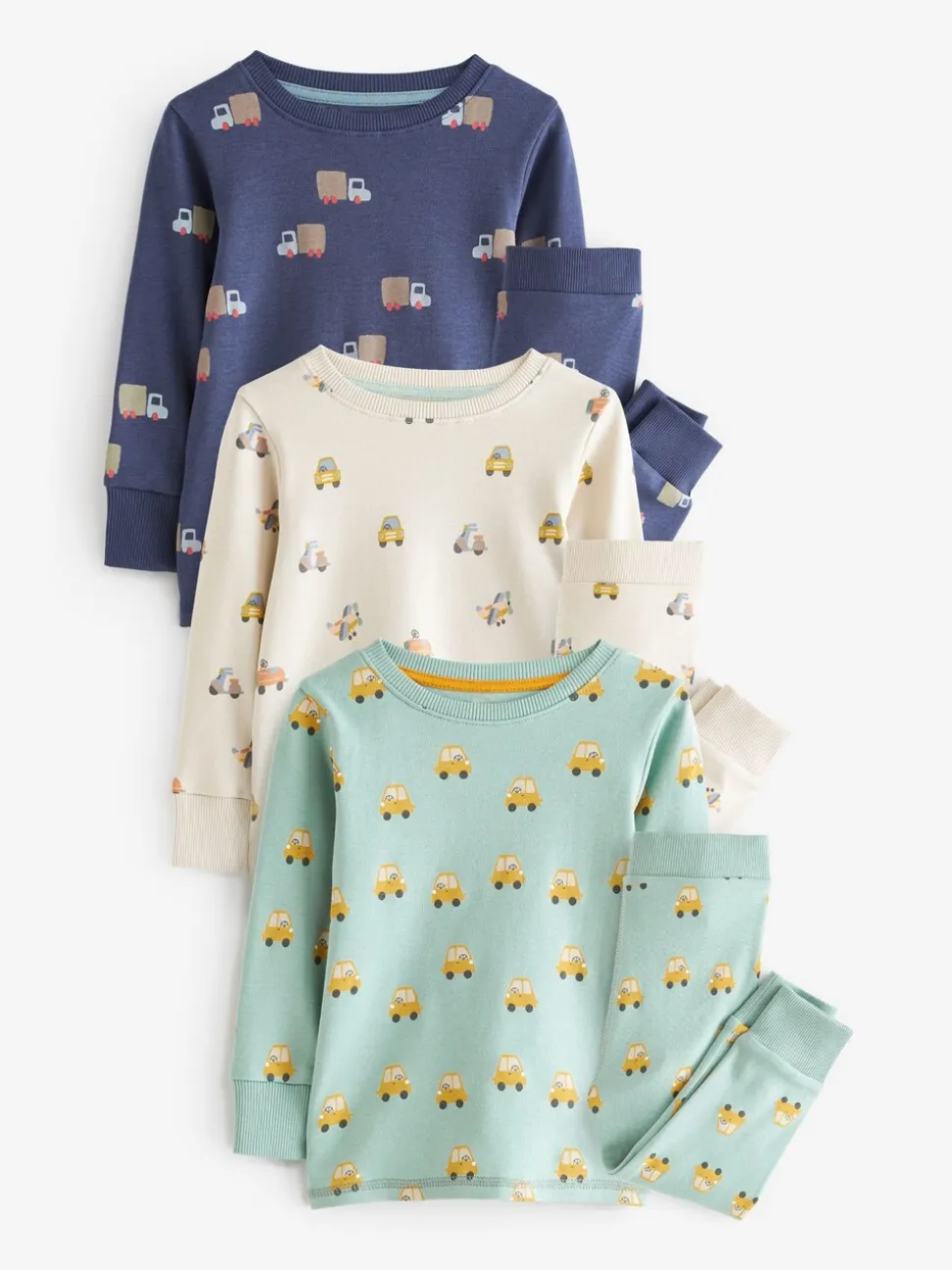 Groen/blauw transport - Mini Knusse Pyjama's 3 Set (9mnd-10jr)