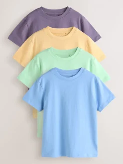Groen/blauw/geel/paars - Set van 4 T-shirts met korte mouwen (3-16 jr)