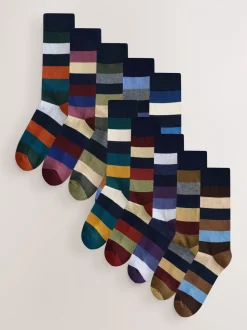 Groen/blauw/grijs - Striped Cushioned Sole Comfort Socks 10 Pack