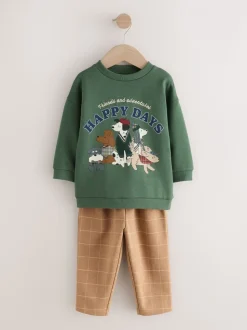 Groen/bruine hond - Set met sweatshirt en joggingbroek (3mnd -7jr)