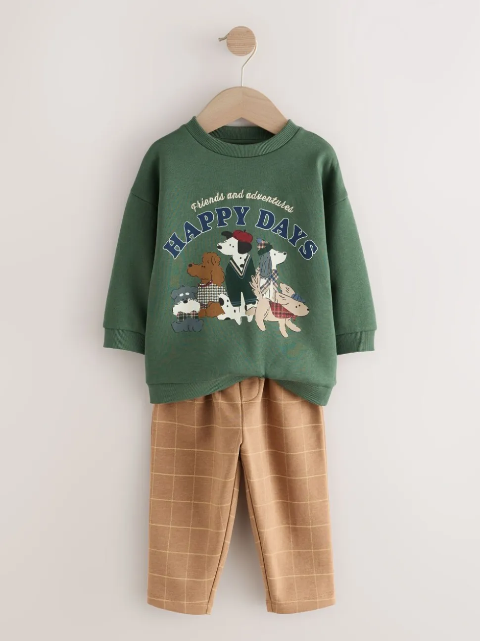 Groen/bruine hond - Set met sweatshirt en joggingbroek (3mnd -7jr)