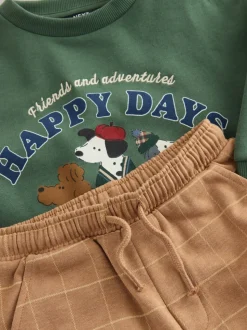 Groen/bruine hond - Set met sweatshirt en joggingbroek (3mnd -7jr)