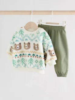 Groene beer Fairisle - Set van fleece top en joggingbroek voor baby's (0mnd -2jr)