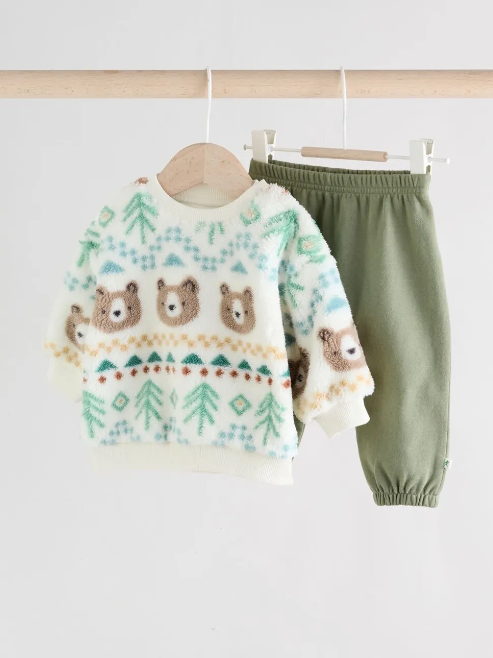 Groene beer Fairisle - Set van fleece top en joggingbroek voor baby's (0mnd -2jr)