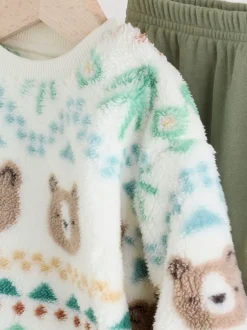 Groene beer Fairisle - Set van fleece top en joggingbroek voor baby's (0mnd -2jr)