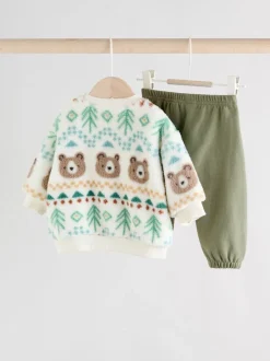 Groene beer Fairisle - Set van fleece top en joggingbroek voor baby's (0mnd -2jr)