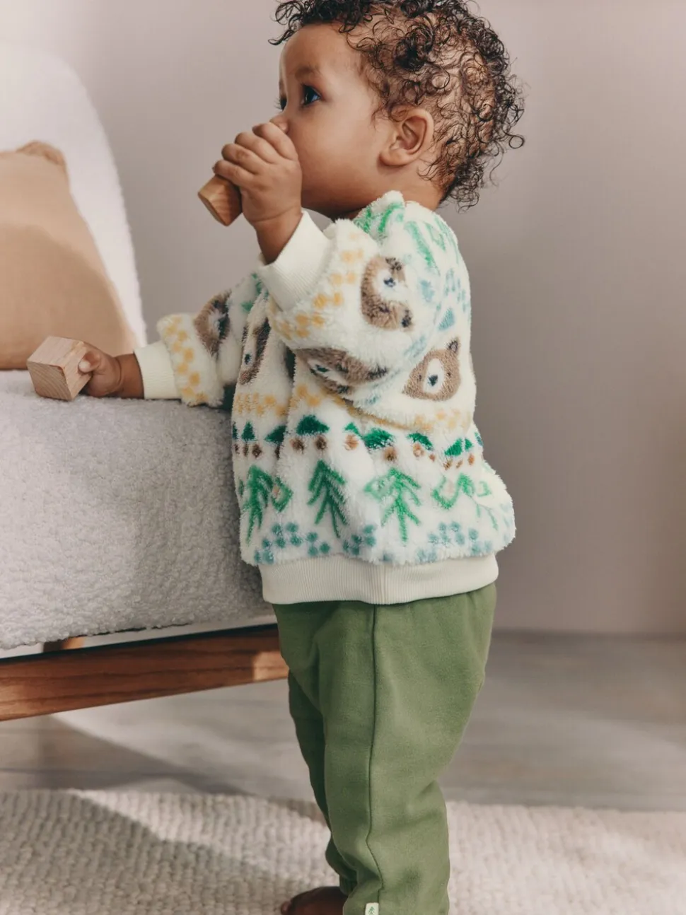 Groene beer Fairisle - Set van fleece top en joggingbroek voor baby's (0mnd -2jr)