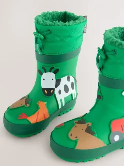 Groene boerderijdieren - Thinsulate™ - Gevoerde thermoregenlaarzen met boord