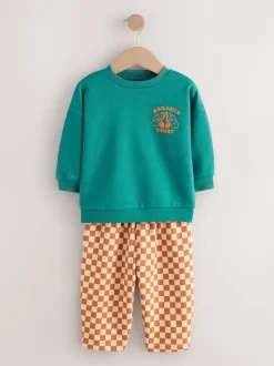 Groene croissant - Set met sweatshirt en joggingbroek met strepen (3mnd-7jr)