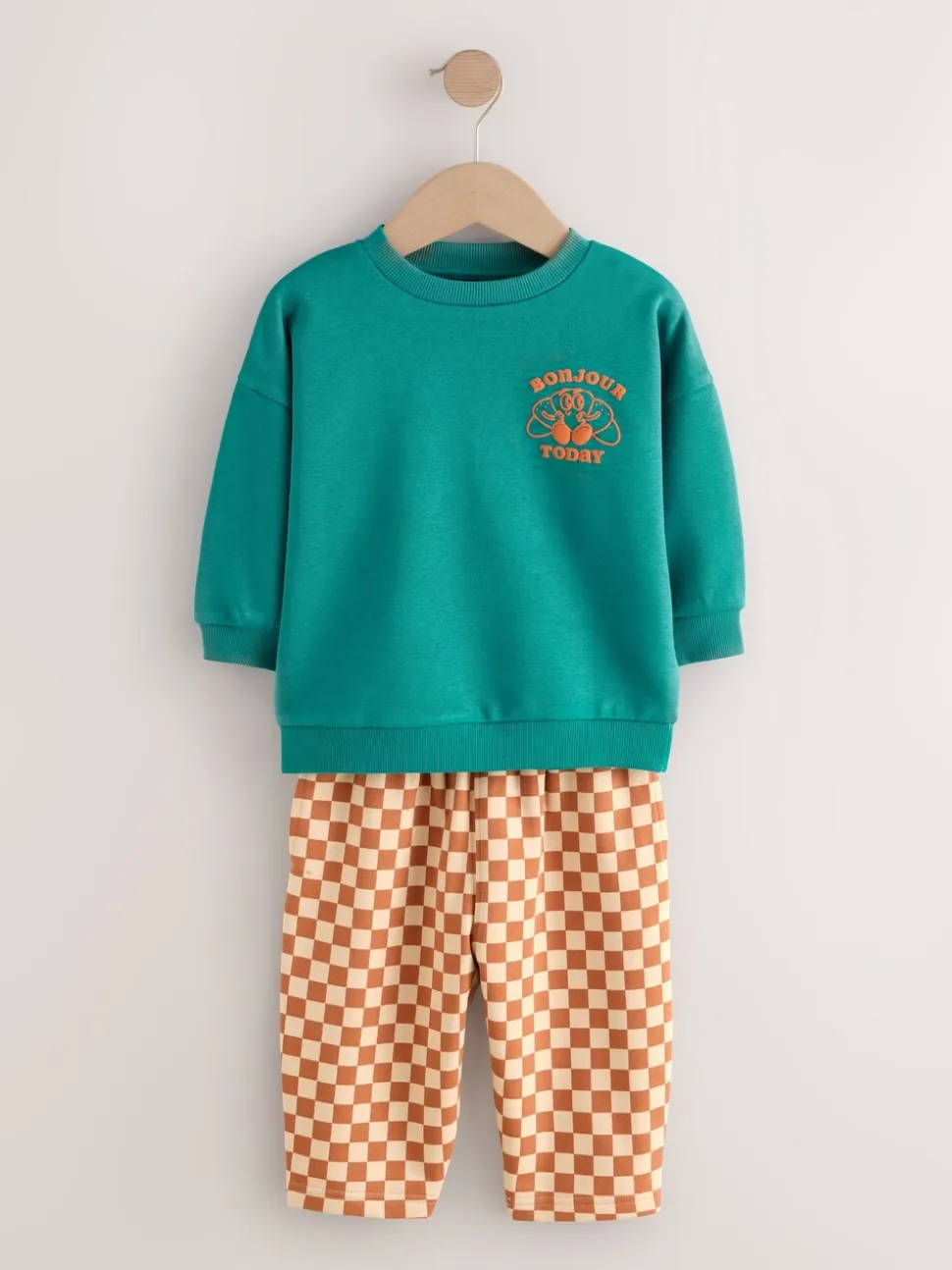 Groene croissant - Set met sweatshirt en joggingbroek met strepen (3mnd-7jr)