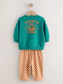 Groene croissant - Set met sweatshirt en joggingbroek met strepen (3mnd-7jr)