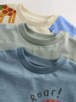 Groene safaridieren - Verpakking van 3 T-shirts met korte mouwen en applicatie (3mnd-7jaar)