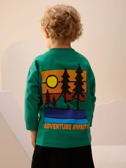Groene scène - T-shirt met lange mouwen en print op de rug (3mnd -8jr)