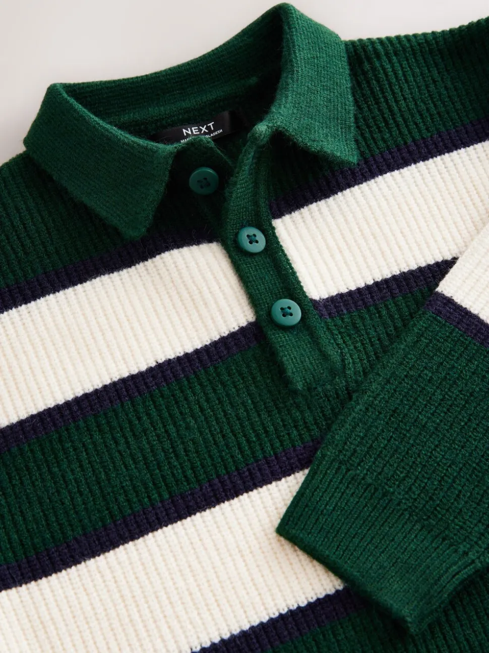 Groen/ecru gestreept - Gebreid rugbyshirt (3-16jr)