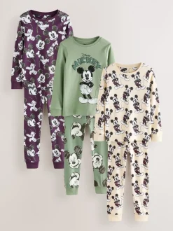 Groen/Ecru Mickey Mouse - Gelicentieerde knusse pyjama's 3 pack (9mnd -10jr)