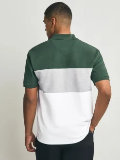 Groen/grijs - 100% katoenen poloshirt met korte mouwen, knopen en kleurvlakken