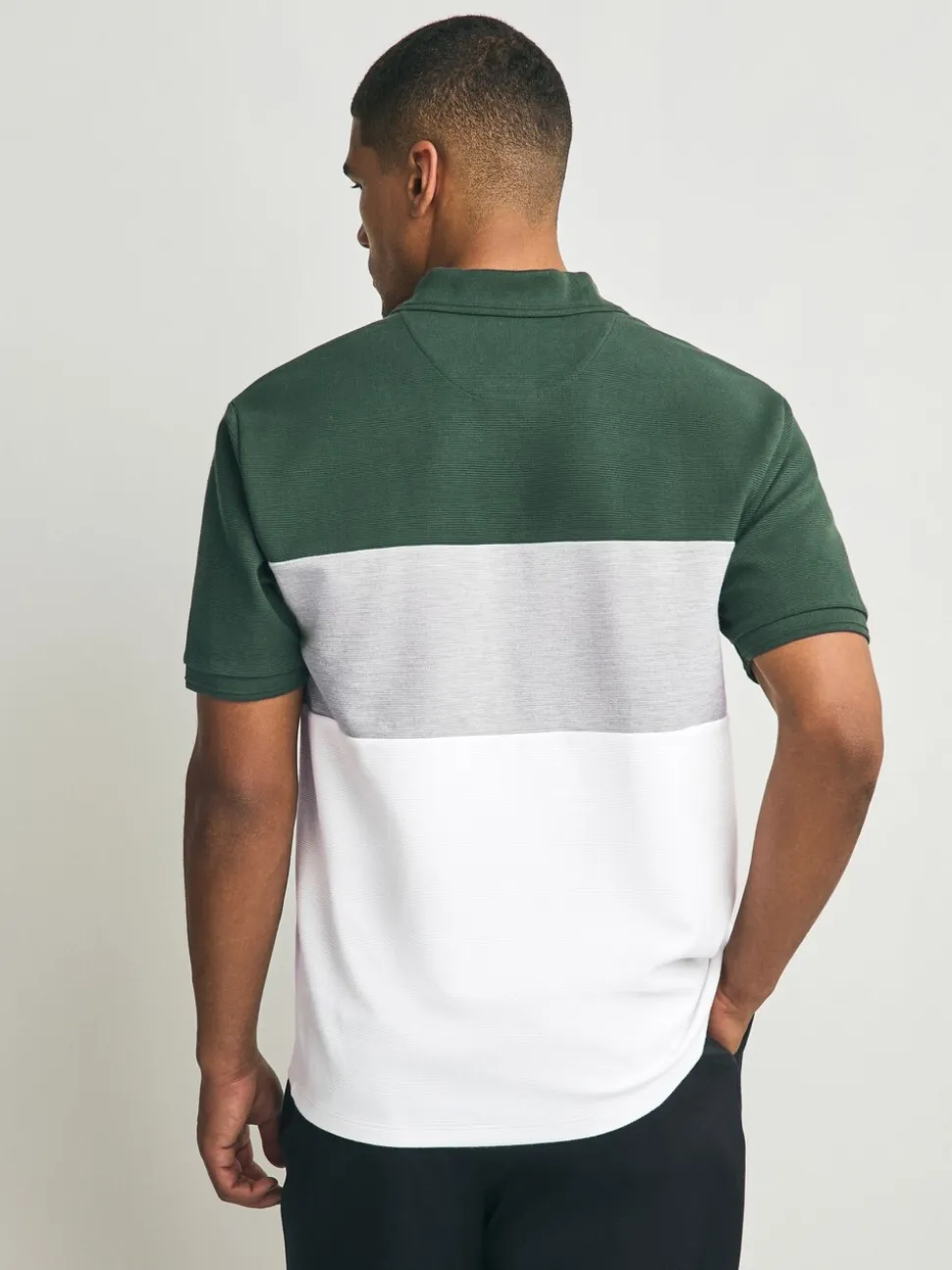 Groen/grijs - 100% katoenen poloshirt met korte mouwen, knopen en kleurvlakken